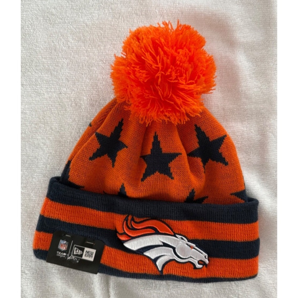 Denver Broncos Knit Hat with Beanie‎ Bronco Logo with Stars One Size